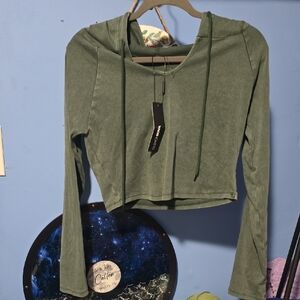 Fashion Nova Olive Hooded Crop Sweatshirt
